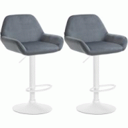 CLP Ensemble de 2 tabourets de bar Braga en velours Gris foncé/Métal blanc mat - gris textile 323664 CLP Ensemble de 2 tabourets de bar Braga en velours Gris foncé/Métal blanc mat - gris textile 323664