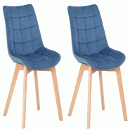 Décoshop26 - Lot de 2 chaises de salle à manger rembourrage généreux en velours bleu piètement en bois 10_0007676 - bleu Bois massif 3000266242609