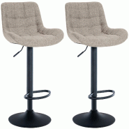 Décoshop26 - Lot de 2 tabourets de bar en tissu couleur taupe avec surpiqûres décoratives carrées cadre métal noir avec 10_0006069 - noir métal