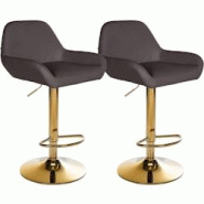 Décoshop26 - Lot de 2 tabourets de bar repose-pieds en forme d'arc en métal doré assise en PVC marron TDB10797 - marron 3000252952796
