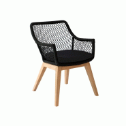 Fauteuil de jardin olivia noir 83x60x63cm – MTF – teck et résine tressée – 2nab2207