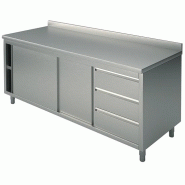 Table armoire neutre inox adossée avec 1 tiroir à droite et 2 portes coulissantes 1300 x 600 x 850 mm - STNAC360130