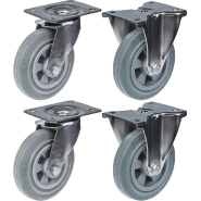 160mm 6" roulettes en acier inoxydable caoutchouc gris, pivotantes et fixes, 540kg, jeu de 4 160mm 6" roulettes en acier inoxydable caoutchouc gris, pivotantes et fixes, 540kg, jeu de 4