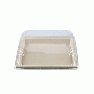 Betik Ecoline – 250 unités – Combo – Barquette sushi bagasse naturel  +  couvercle PET anti-bué – 24 x 15 x 5 cm - beige multi-matériau 1011267
