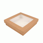 Boîte salade carton Kraft +couv fenêtre antibuée 1000cc 18,5x18,5x5cm - par 200