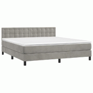 Décoshop26 - Cadre de lit LED avec sommier tête de lit matelas surmatelas 160x200 cm tissu velours gris clair TDL0207820 - gris 3001235488004
