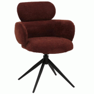 Décoshop26 - Chaise de salle à manger pivotante fonction Auto-Return 360° en tissu chenille rouge brun piètement métal 04_0009367 - rouge métal