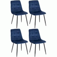 Décoshop26 - Lot de 4 chaises de salle à manger coutures décoratives carrées en velours bleu et métal noir 10_0001775 - bleu 3000250665186 Décoshop26 - Lot de 4 chaises de salle à manger coutures décoratives carrées en velours bleu et métal noir 10_0001775 - bleu 3000250665186