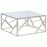 Décoshop26 - Table basse de salon design moderne en acier inoxydable argenté et verre trempé DEC037295 - argenté verre 3000263207328