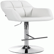 Décoshop26 - Tabouret de bar chaise haute x1 fonction rotation 360° en PVC blanc avec coutures décoratives piètement métal chromé 10_0005256 - b