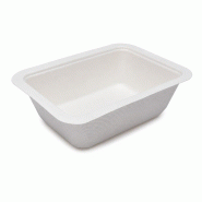 ECOLOMIQUE - 100 Pcs - Barquette scellable pulpe laminée PLA 137x95mm H45mm 375ml - blanc Bagasse 210TMFP37F