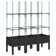 Helloshop26 - Jardinière bac lit surélevé plantes fleurs terrasse jardin avec treillis 120 x 40 x 142,5 cm PP noir 02_0038245 - 3000214200828 Helloshop26 - Jardinière bac lit surélevé plantes fleurs terrasse jardin avec treillis 120 x 40 x 142,5 cm PP noir 02_0038245 - 3000214200828