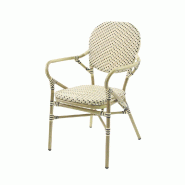 Tango - Fauteuil de bistrot en rotin synthétique bambou-blanc/noir