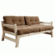 BANQUETTE CONVERTIBLE FUTON STEP PIN MASSIF COLORIS MOCCA COUCHAGE 70*200 CM.