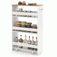 COSTWAY Chariot niche 20 cm, 4 niveaux, sur roues, blanc+naturel 47,5x20x80,5 cm - multicolore multi-matériau VH36804NF-IT