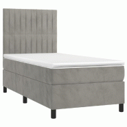Décoshop26 - Cadre de lit LED avec sommier tête de lit matelas surmatelas 100x200 cm tissu velours gris clair TDL0207908 - gris 3001244388005