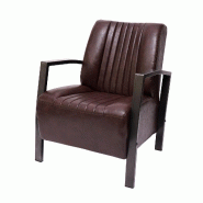 Décoshop26 - Fauteuil chaise lounge rembourrée avec accoudoirs relaxation design industriel en métal et PVC marron vintage 04_0003121 - marron mét