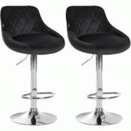 Décoshop26 - Set de 2 tabourets de bar coutures décoratives losanges assise en velour noir et cadre en métal chromé TDB10773 - noir 3000250471138
