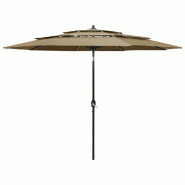 Helloshop26 - Parasol à 3 niveaux avec mât en aluminium 3 m taupe 02_0008771 - aluminium 3000469347767