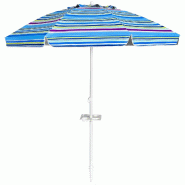 Helloshop26 - Parasol de plage inclinable 2,2 m avec porte-gobelet et protection solaire design moderne en polyester bleu 20_0020683 - bleu Bois massi