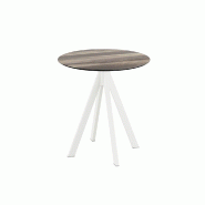 Infinity table de bistrot avec piètement blanc + plateau HPL Tropical Wood Ø70 cm