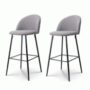 Kosmi Lot de 2 tabourets de bar LILI gris rembourrés et pieds en métal noir - Hauteur 65 cm - gris métal 3760301697565 Kosmi Lot de 2 tabourets de bar LILI gris rembourrés et pieds en métal noir - Hauteur 65 cm - gris métal 3760301697565