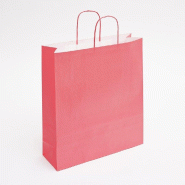 Sac kraft framboise poignées torsadées coordonnées 36x12x41 cm - par 50