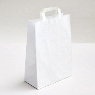 Sac kraft poignées plates blanc 26x12x35cm - par 50