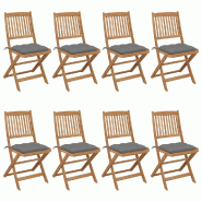 VidaXL Chaises Pliables De Jardin Lot De 8 Avec Coussins Bois D Acacia - gris 3075037