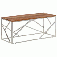 VidaXL Table basse argenté acier inoxydable et bois massif d'acacia Modèle Savane Plus - 349943