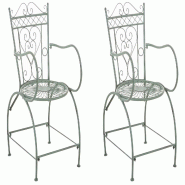 CLP Lot de 2 Chaises de jardin Sheela en fer avec accoudoirs et repose-pieds Vert antique - vert métal 320547