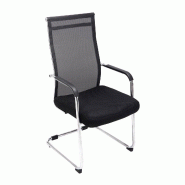 Décoshop26 - Chaise de bureau fauteuil visiteur sans roulettes dossier haut en tissu maille noir et métal chromé 10_0003318 - noir métal 3000251519341