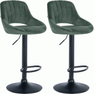 Décoshop26 - Lot de 2 tabourets de bar réglables en velours vert dossier ajouré et pied métal noir 10_0005585 - noir métal 3000265102164