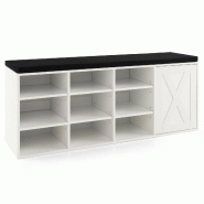 Helloshop26 - Banc à chaussures espace organisé 110,5 x 30 x 49 cm confort d'assise coussin rembourré style moderne en bois blanc 20_0010586 - blan