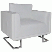 Helloshop26 - Fauteuil chaise siège lounge design club sofa salon cube avec pieds chromés cuir synthétique blanc 1102045/3 - blanc Bois massif 3000