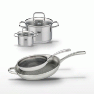 Lot de 2 Poêles 28/32 cm et 2 Faitouts 12/20 cm Elo Relief Evolution - gris inox 3176239955156