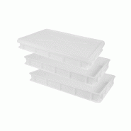 MOLDICA 3 boîtes empilables pour la levée du pain et des pizzas + 1 couvercle, polyéthylène, 60 x 40 x 7, blanc - plastique polypropylène PCOOK3COP1G1