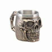 Mug tête de mort résine bronze et métal 10x16x11 cm