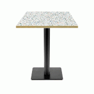 RestooTab - Table Milan T 60x60cm décor terrazzo spectra chip chants couleur laiton - blanc fonte TB-MIT-6060M-TER.SPE-LAI