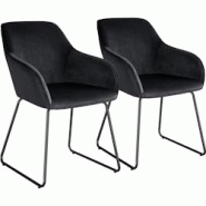 Tectake Lot 2 chaises de salle à manger aspect velours rembourré noir - 405933 - noir polyester 405933 Tectake Lot 2 chaises de salle à manger aspect velours rembourré noir - 405933 - noir polyester 405933