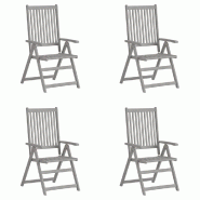 VidaXL Chaises Inclinables De Jardin Lot De 4 Gris Bois Solide Acacia - gris 3065517