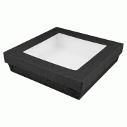 Boite à salade carton kraft noir + couvercle à fenêtre antibuée 750ml 14x14