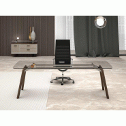 Bureau de direction design plateau verre pieds en bois massif Bureau de direction design plateau verre pieds en bois massif