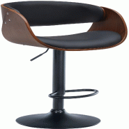 Décoshop26 - Tabouret de bar x1 pivotant style rétro moderne assise en bois courbé couleur noyer et PVC noir cadre métal noir 10_0005873 - noir m�