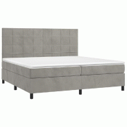 Décoshop26 - Cadre de lit LED avec sommier tête de lit matelas surmatelas 200x200 cm tissu velours gris clair TDL0207763 - gris 3001229588000