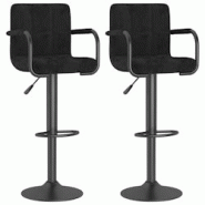 Décoshop26 - Lot de 2 tabourets de bar chaises hautes avec accoudoirs en velours noir et acier DEC029823 - noir 3000257577727