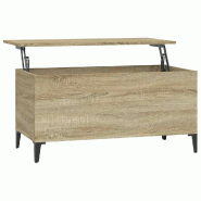 Décoshop26 - Table basse avec plateau relevable design rustique 90 x 44,5 x 45 cm bois d'ingénierie couleur chêne et métal DEC039022 - métal 3000