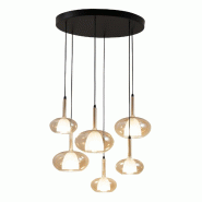Fabas Luce Suspension Edolo Ø530 Mm En Métal Et Verre Borosilicate Ambré, Douille E27+E14 6 X 40 W, Classe 1, Ip20, Design Moderne - Edolo - orange