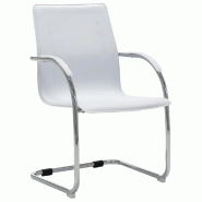 Helloshop26 - Chaise fauteuil siège de bureau informatique étude cantilever similicuir blanc 02_0023989 - blanc polyester 3000214625058