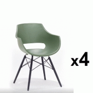 LOT DE 4 CHAISES SCANDINAVE REMO COQUE VERTE PIÉTEMENT HÊTRE LAQUE NOIR MAT